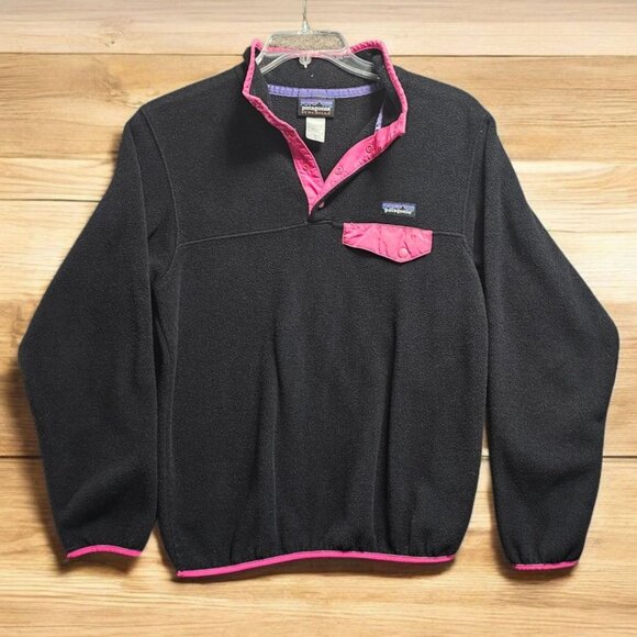 Patagonia Black Synchilla T-Snap Fleece Pullover Pink Trim Women's Medium - Picture 2 of 8